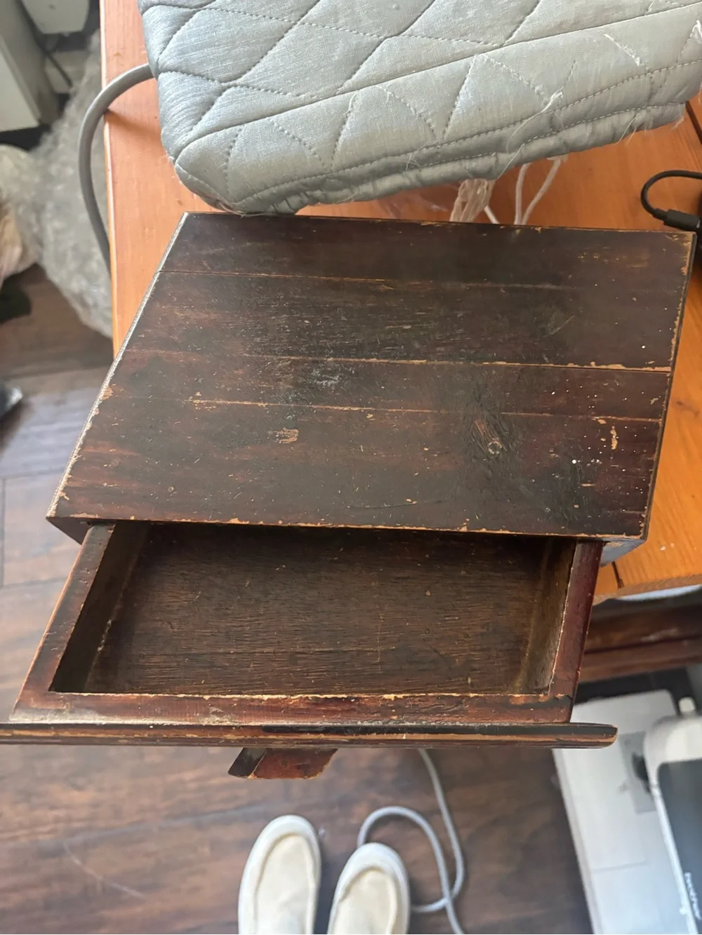 Vintage Wooden Slant Top Desk Box with Pull Out Drawer- primitive rustic storage